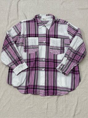 Cato Purple & White Plaid Button-Down Shirt